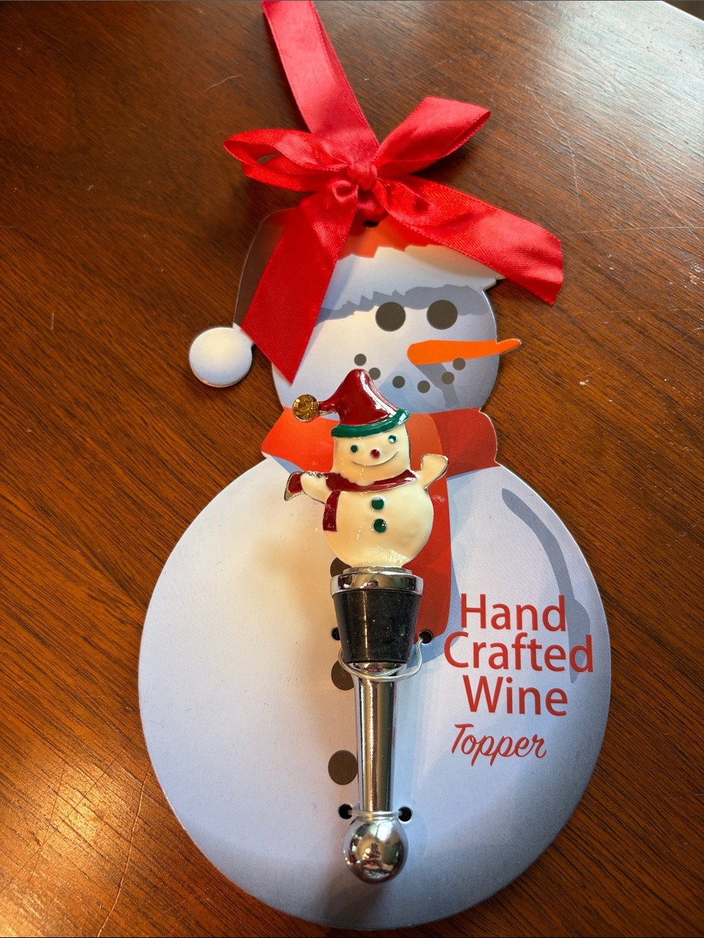 Hand Crafted Wine Topper - Red Snowman Holiday Design